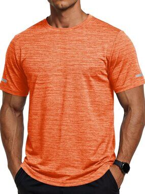 Men’s  Orange Quick-Dry Athletic Gym T-Shirt – Moisture Wicking Crewneck